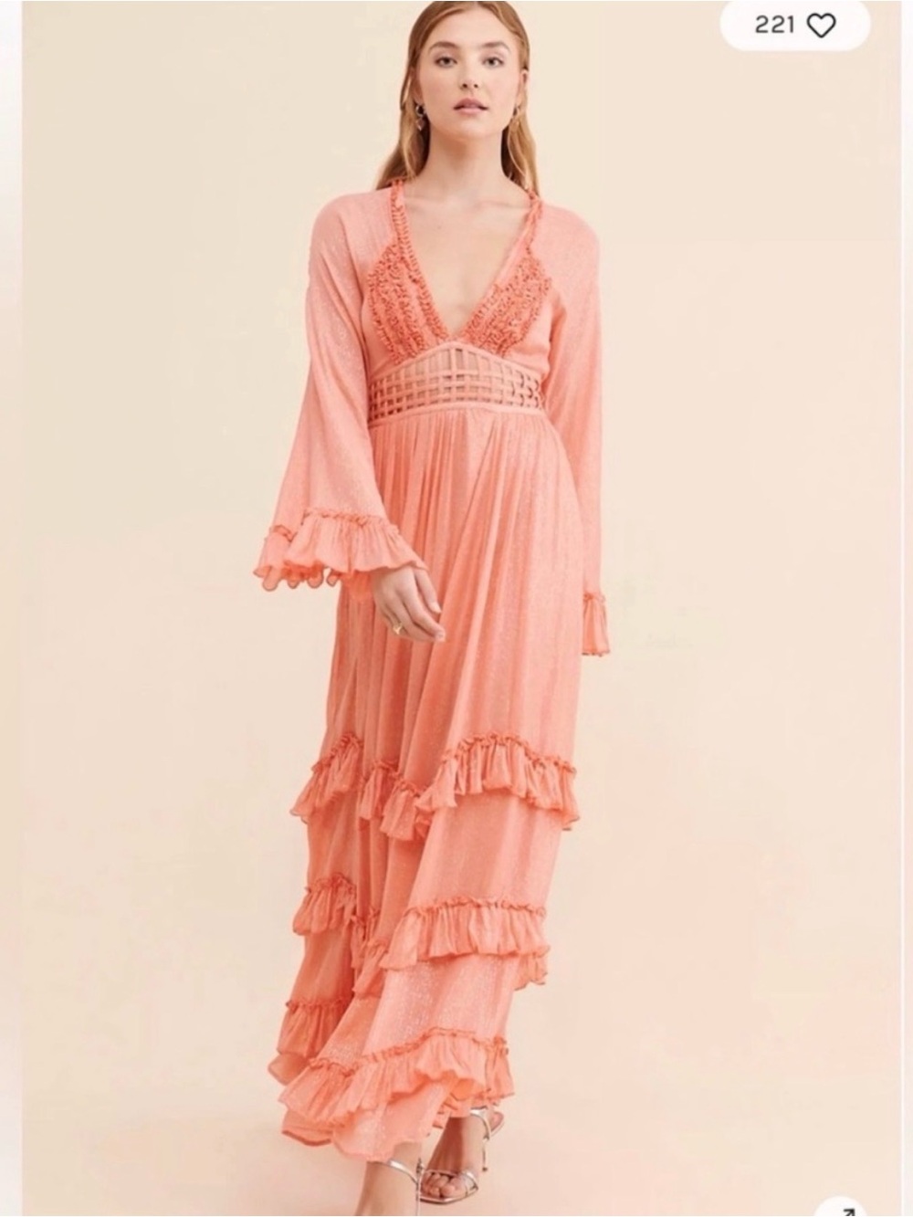 Flutter-Sleeve Ruffled Maxi Dress - Coral